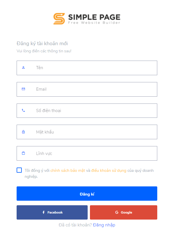 dang ky simple page