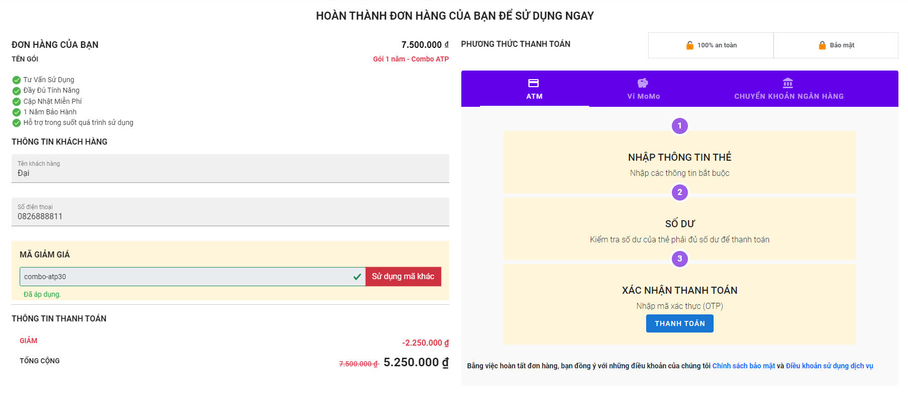 Mã giảm giá Combo ATP giảm 10-50% cập nhật mới nhất hiện nay 11 thanh toan combo atp